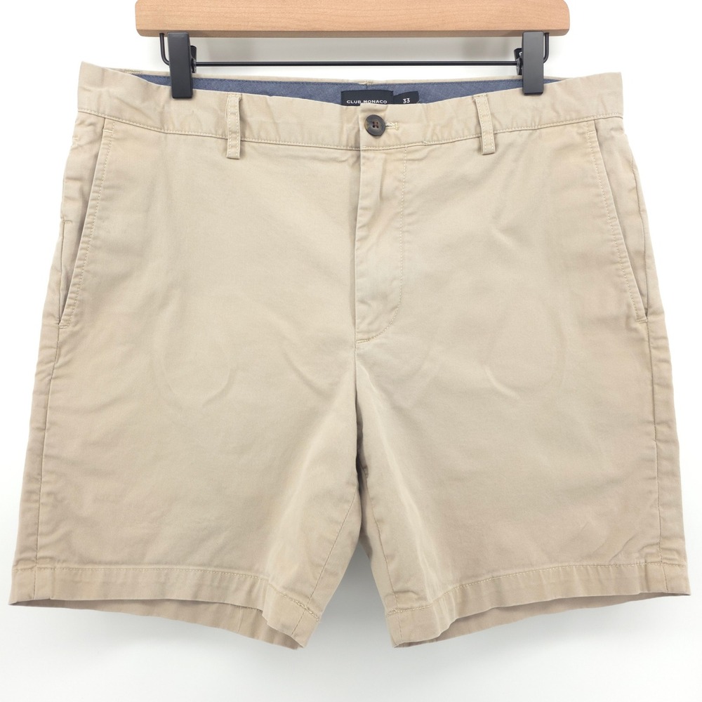 Club Monaco Baxter Fit Mens Shorts 33 Khaki Beige Stretch Chino Summer Classic
